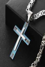 Pendant Necklaces Blue Silver Cross Men Necklace Stainless Steel Jewelry Friendship Gifts Vintage Fashion Mens Jewellery Colar5478365