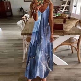 Casual Dresses For Women Fashion Summer Beach Printed Sleeveless Maxi Dress Slip Boho Floral Shirt A Line Loose Office Ladies