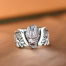 Cluster Rings Real Solid 925 Sterling Silver Band Men Gift Lucky Carved Flame Dragon Open Ring 14.2g