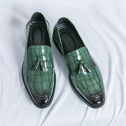 Casual Shoes Big Size 38-46 Green Men's Leather Pointed Low-Cut Man Loafers Tassel Decorate Dress For Men Mocasines Hombre