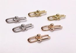 s fashion titanium steel Jewellery burst chain ring earrings 2 section U chain ear nail1535355