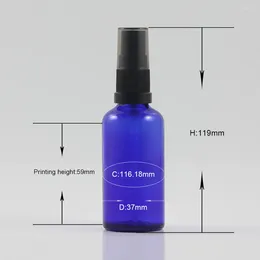 Storage Bottles Wholesale Glass Spray Bottle 50 Ml Blue Frosted With Black Plastic Pump Packaging