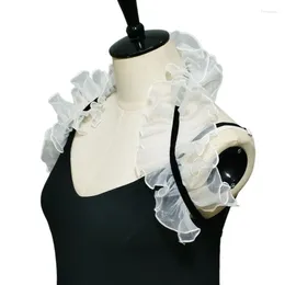 Bow Ties Adjust Size Yarn Ruffled Collar Victorian Jabots Women Detachable Drop