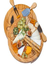 Bamboo Cheese Board and Knife Set Round Charcuterie Boards Swivel Meat Platter Holiday Housewarming Gift Kitchen Tools3100545