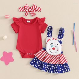 Clothing Sets Infant Girl 4th Of July Dress Ruffle Short Sleeve Romper American Flag Suspender Skirt Overall Headband Summer Set