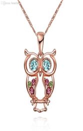 Fashion Jewelry Rose Gold Color Hollow Cute Owl Necklace Retro Hollow Carved Crystal Chain For Women Necklace90682649190006