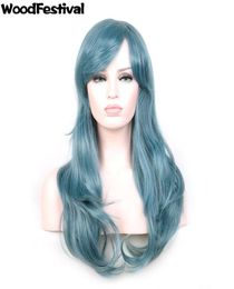 WoodFestival Rozen Maiden wig cosplay blue long wavy wigs bangs synthetic curly hair heat resistant fiber fashion3665254