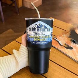 Water Bottles Portable Ice Cup Insulated Stainless Steel With Straw For Drinks Capacity Tumbler Office