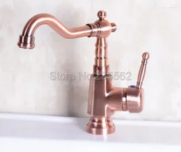 Bathroom Sink Faucets Red Copper Faucet Single Handle Basin Mixer Taps Cold / Water Lnf254