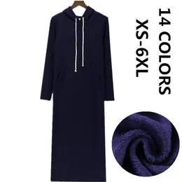 Casual Dresses Velvet Thicken Hooded Long Dress Autumn Winter Women Solid Hoodie Loose Pullover Sweatshirt Large Size Veatidos