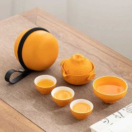 Teaware Sets Creative Orange Shaped Tea Set Ugly Orange Outdoor Portable Single Person Express Cup Teapot One Pot Teacups Coffeeware Teaware