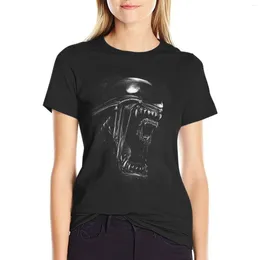 Women's Polos Alien/Xenomorph Scratchboard Design T-Shirt Summer Clothes For Women T-shirts Cotton Black