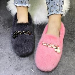 Casual Shoes Women Flats Chains Decor Moccasins Winter Warm Outside Loafers Espadrilles Ladies Thick Sole Flat