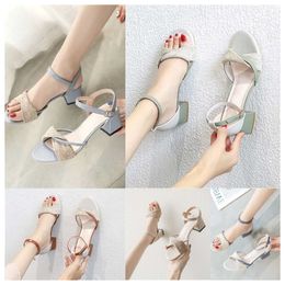 New Thick heeled sandals for women Minimalist white green versatile in summer gentle in the middle heel Roman buckle strap high heels