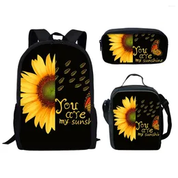 School Bags Style Teenage Children Bag Large Capacity Backpack Sunflower You Are My Sunshine Print Girl Kids