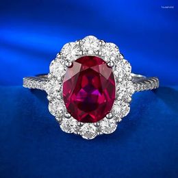 Cluster Rings European And American Classic Artificial Pigeon Blood Red Oval 7 9 Zircon Ring