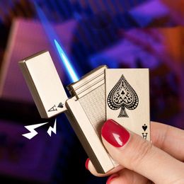 Bright Sound Poker Blue Flame Iatable Lighter Creative Laser Custom Lighter Cigarette