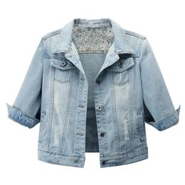 Womens Denim Jackets Vintage Distressed Ripped Long Sleeve Jean Jacket Coats Autumn Winter Cropped Ladies Slim Fit Casual Shirts 240423