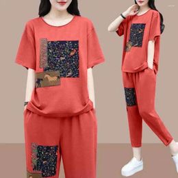 Women's Two Piece Pants Leisure Tracksuit Short Sleeve Comfortable Summer Printing Mid-aged Mother Outfit Breathable Casual Daily Garment