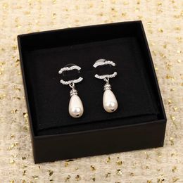 2024 Luxury quality charm drop earring with diamond and white shell beads in silver plated have stamp box PS3551B