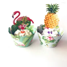 Party Supplies 24pcs Flamingo / Pineapple Cupcake Wrappers Cake Topper For Summer Beach Birthday Decorating Baby Shower