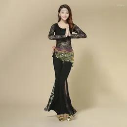 Stage Wear Belly Dance Top Long Trousers Set Sexy Women Suit Practice Clothes Performance Oriental Costume