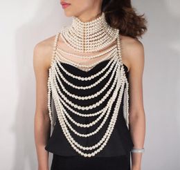 MANILAI Imitation Pearl Statement Collar Necklaces Multilayer Pendants Necklaces Women Exaggerate Sexy Body Chain Jewellery Y2009182186177