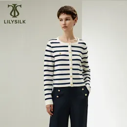 Women's Jackets LILYSILK Merino Wool Cardigan For Women 2024 Spring Buttoned Nautical-style Elegant Outer Twisted Hem Jacket