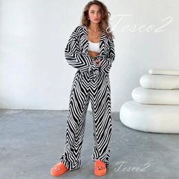 Women's Two Piece Pants Tesco Casual Pant Sets Vintage Striped Print Blouses Wide Leg 2 Loose Outfits For Beach Vocation Clothing