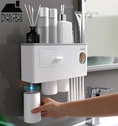 Bath Accessory Set Magnetic Adsorption Automatic Toothbrush Holder Toothpaste Dispenser Squeezer Wall Mount Storage Rack Bathroom 8884266
