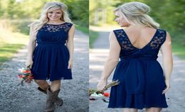 Western Country 2019 Short Bridesmaid Dresses Cheap Royal Blue Lace and Chiffon A Line Knee Length Beach Wedding Guest Dresses3756490