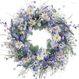 Decorative Flowers Artificial Spring Wreaths For Front Door Flower Summer Wreath With Daisy Lanvender Summder Home Decorations