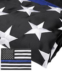 Thin Blue Line Flag 3x5 ft Embroidered Stars Sewn Stripes Sturdy Brass Grommets for American Police Flag Honoring Law Enforcemen5573563