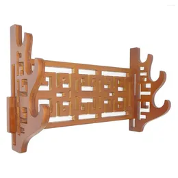 Decorative Figurines 3 Tier Bamboo Sword Holder Wall Mount Display Stand Samurai Rack Hanger For Katana Wakizashi Tanto Genji