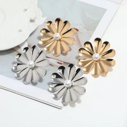 Stud Earrings Metal Sunflower Industrial Style Ladies Flower Shape Holiday Party Accessories Hollow Petals Pearl Earing