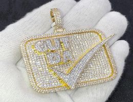 Hip Hop Letter Cut DA Big Square Pendant Paved Full Cubic Zircon with Two Tone Plated Necklace for Men Boy Punk Jewellery Whole3954689