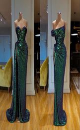 Sexy Sleeveless Silver Mermaid Evening Dresses 2019 Sexy High Split Prom Dress Sequined Formal Evening Gowns robe de soiree Abendk4131456