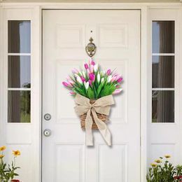 Decorative Flowers Artificial Tulip Housewarming Porch Front Door Hanging Basket Wreath