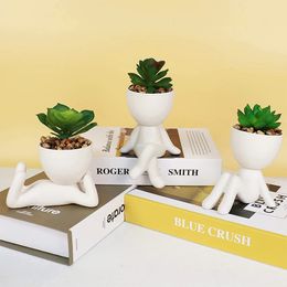 Unique Artificial Plants Succulents Office Decor Small Fake with Human Shaped Pots Cute Faux Indoor Office or Home Decoration 240419