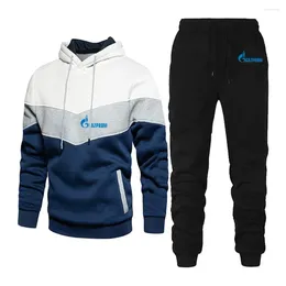 Men's Tracksuits Russia Gazprom Two Piece Sets Three-color Splicing Hoodie And Pants Fshion Casual Sportswear Jogging Suit