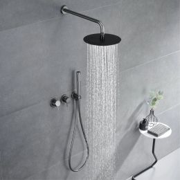Black bathroom shower system simple wall hanging design double handle double control two function brass shower faucet