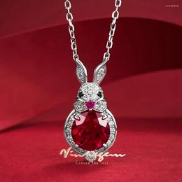 Pendants Vinregem 18K White Gold Round Cut 8MM Ruby High Carbon Diamonds Gemstones Necklaces Pendant 925 Sterling Silver Jewellery