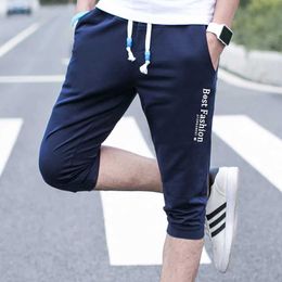 Men's Pants Summer shorts mens cotton calf pants fitness fairy tail casual jogger sports shorts sports pantsL2405