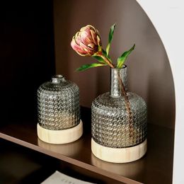 Vases Nordic Creative Glass Vase Ornaments Minimalist Living Room Dry Flower Decoration Transparent Wood Grain