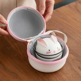 Teaware Sets 1 set of rabbit portable travel tea set outdoor travel single tea set simple teapot camping quick cup holiday gift