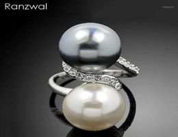 Ranzwal Fashion Big Double Simulated Pearl Rings for Women Rhinestone Inlay Finger Ring Jewelry Gifts US SIZE 6911511478