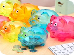 Storage BottlWedding gifts Lovely Candy colored transparent plastic piggy bank money boxes Princess crown Pig Piggy Bank Kids Girl3375275