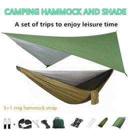 Hammocks Camping Hammock with Mosquito Net and Rain Fly TarpPortable Parachute Tree Hammock Nylon Swing Hammocks Sun Shelter Rain Fly