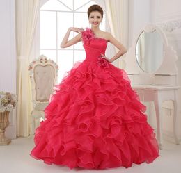 2015 New Red Pink Quinceanera Dresses Ball Gown With Organza Appliques Beads Crystal Lace Up Dress For 15 Years Quinceanera Gowns 9990213