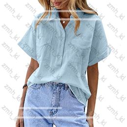 New Sleeved Women Xxl Shirt Fashion Brand Designer Women Shirt Solid Colour Double Pocket Pullover Shirt Loose Cotton Linen Shirt Breathable Shirt 236